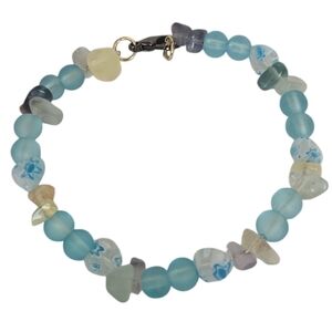 Fluorite Blue Heart Millefiori Lampwork Glass Beads Matte Bracelet